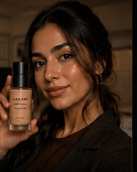 Creator applying Soft Matte Foundation in warm natural light